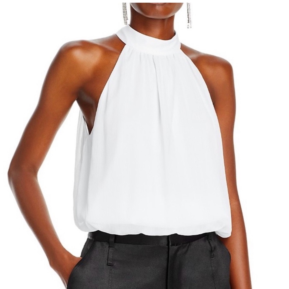 Alice + Olivia Maris White Halter Top with Tie  Back